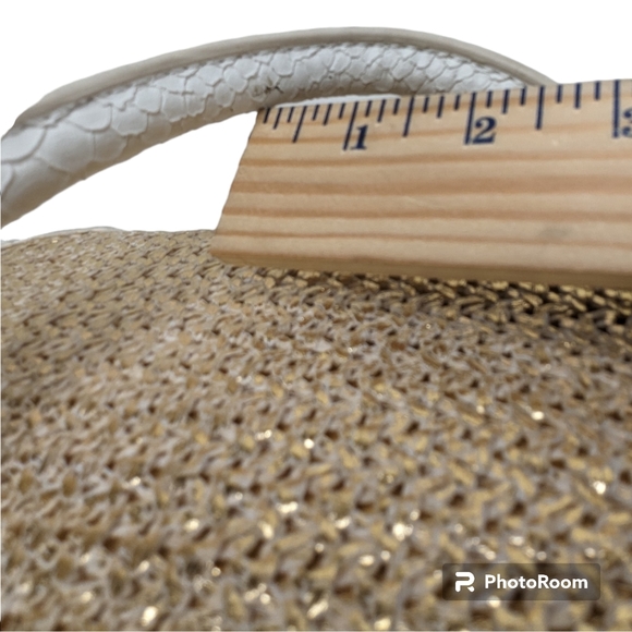 BEBE Handbag White Faux Snake Skin & Gold Weave Interior Pockets Magnetic - Picture 15 of 16